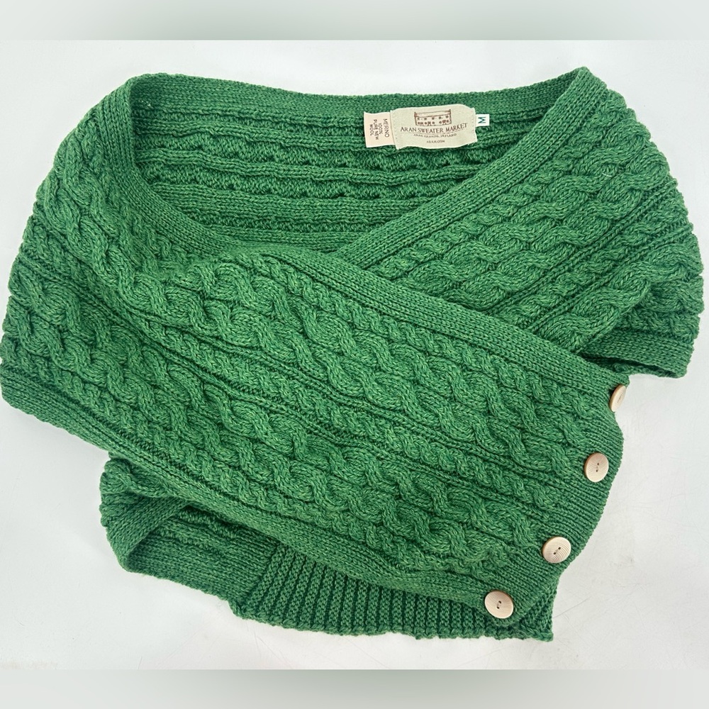 Aran Sweater Market Merino Wool Cable Knit Wrap Poncho Sweater Size Medium